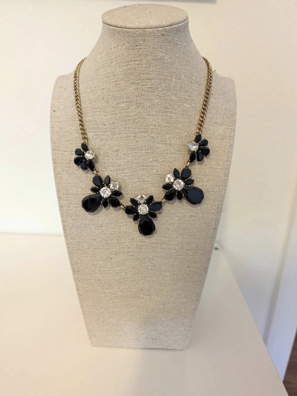 J Crew Floral Statement Necklace in Gold & Black